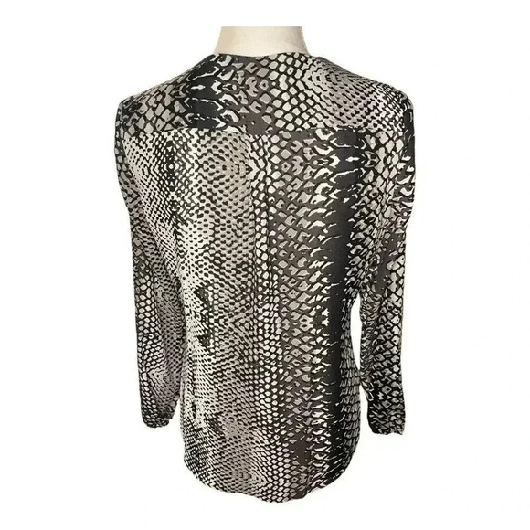 Zac & Rachel Petite Small Soft Flowy‎ Snakeskin Print Half Zip Blouse - Picture 3 of 4